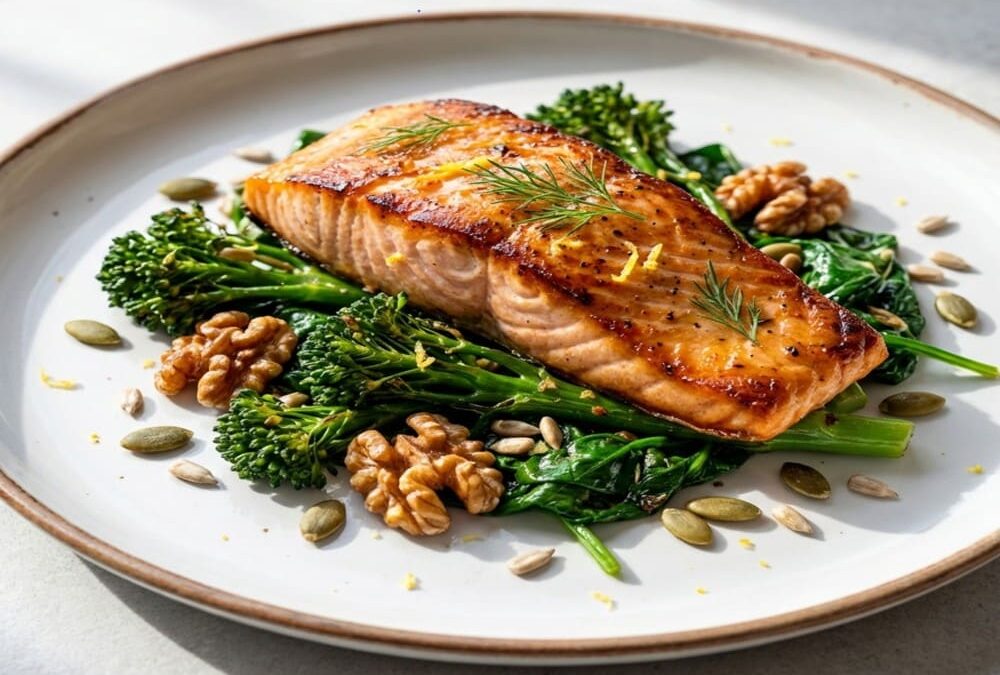 Alimentation anti-inflammatoire, assiette de saumon