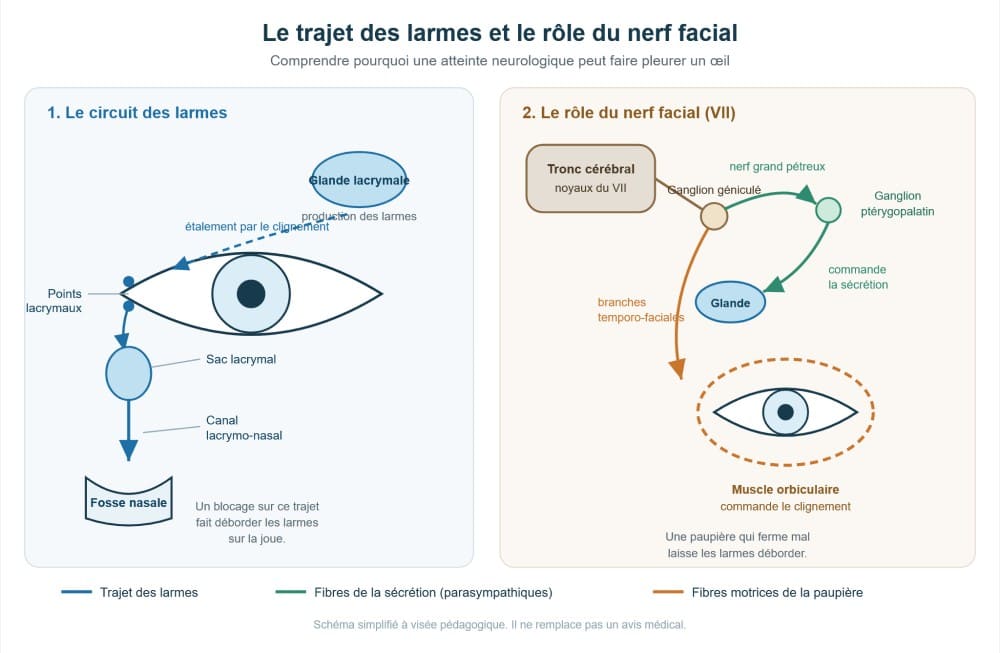 Schéma trajet des larmes nerf facial