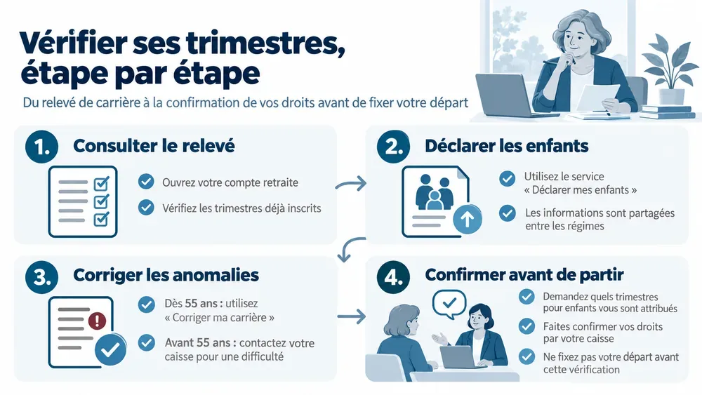 Vérifier ses trimestres, étape par étape : du relevé de carrière à la confirmation de vos droits avant de fixer votre départ